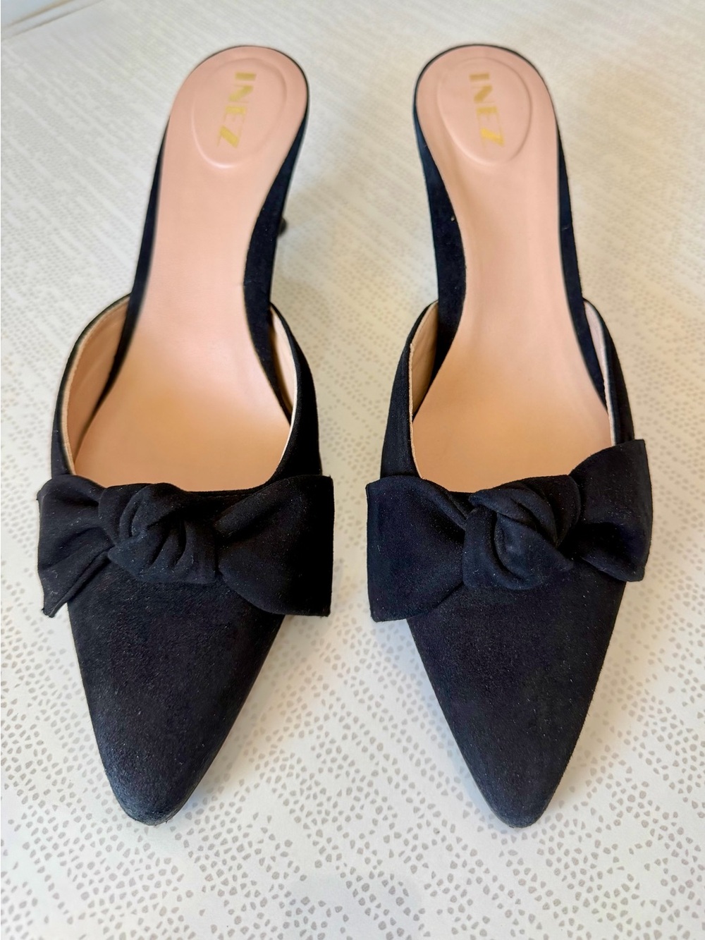 Inez “Vivi” Black Kid Suede Kitten Heels with Knotted Bow Size 9